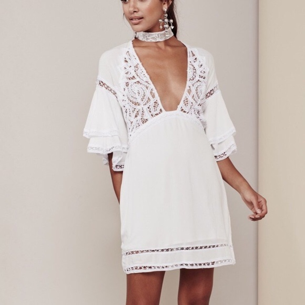 For Love & Lemons- Carmine Mini Dress in White